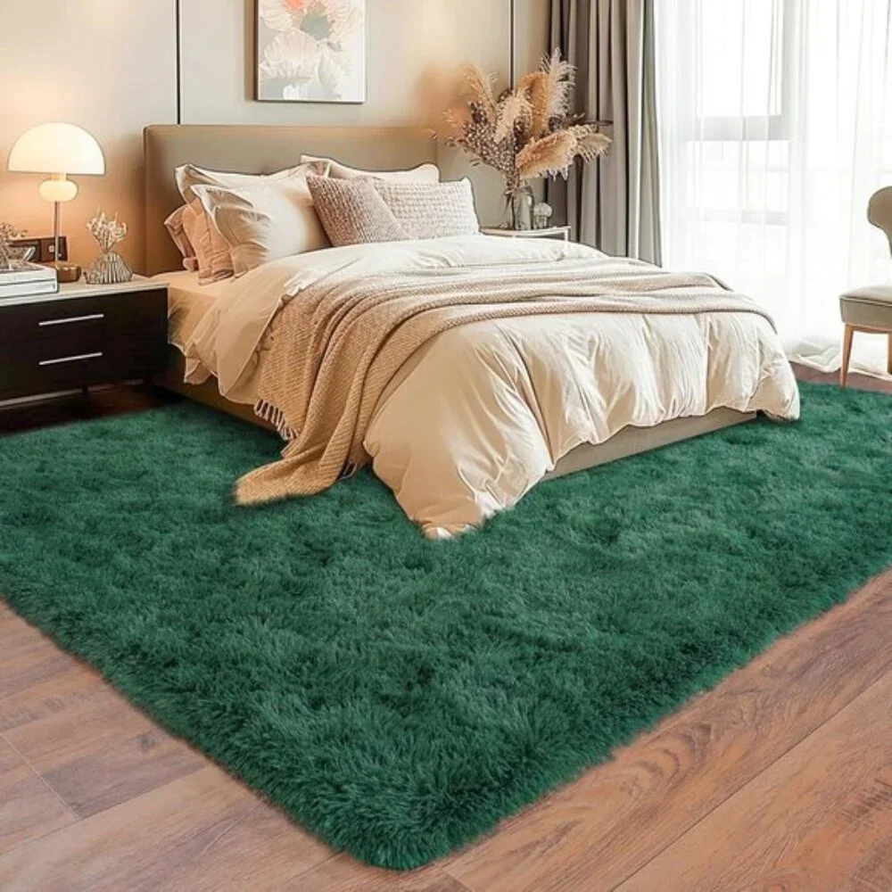 4x6 Green Fluffy Rug, Soft Shag and Cozy Plush Carpet for Nursery & Room Decor